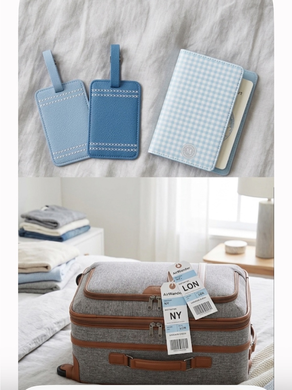 Light Blue Luggage Tags & Passport Holder Set nwt blue fun!!
